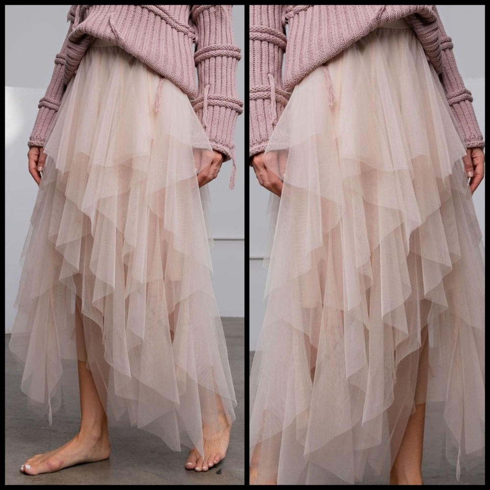 EASEL "Fairy Tale" Tiered Mesh Overlay Waterfall Lined Midi Maxi Ballerina Skirt - Picture 14 of 16